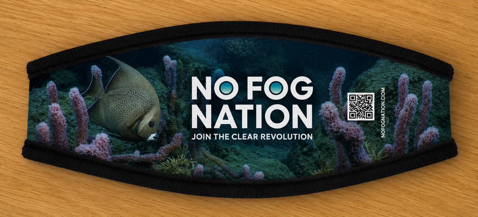 No Fog Nation Ocean Series mask strap cover featuring an angelfish on a reef